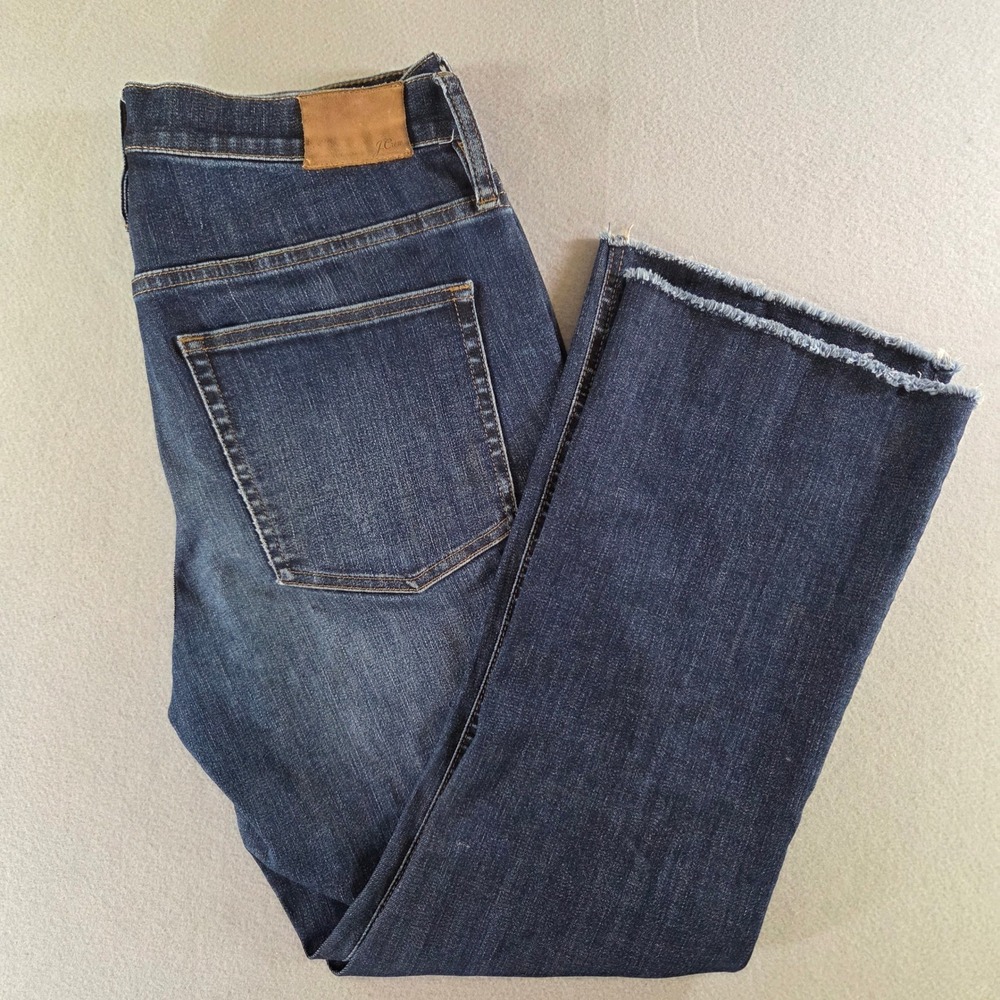 J.Crew Billie Demi Boot Crop Jeans Dark Wash Button Fly Raw Hem Size 30 Stretch